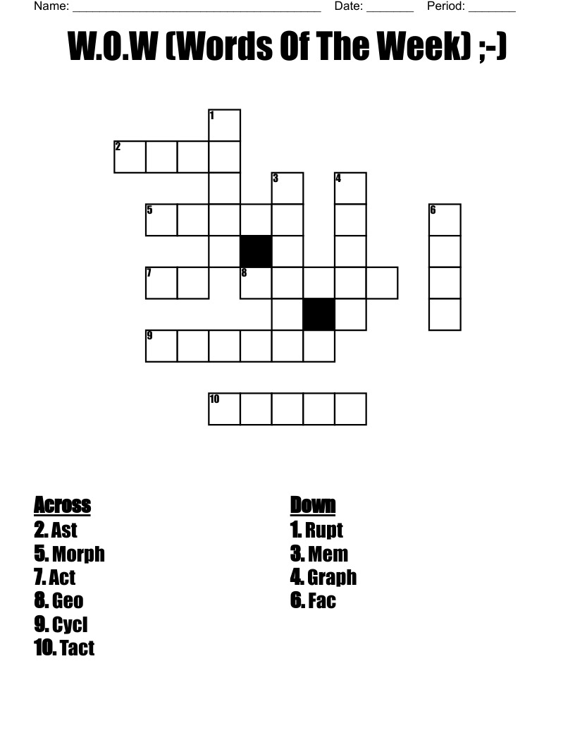 W O W Words Of The Week Crossword WordMint