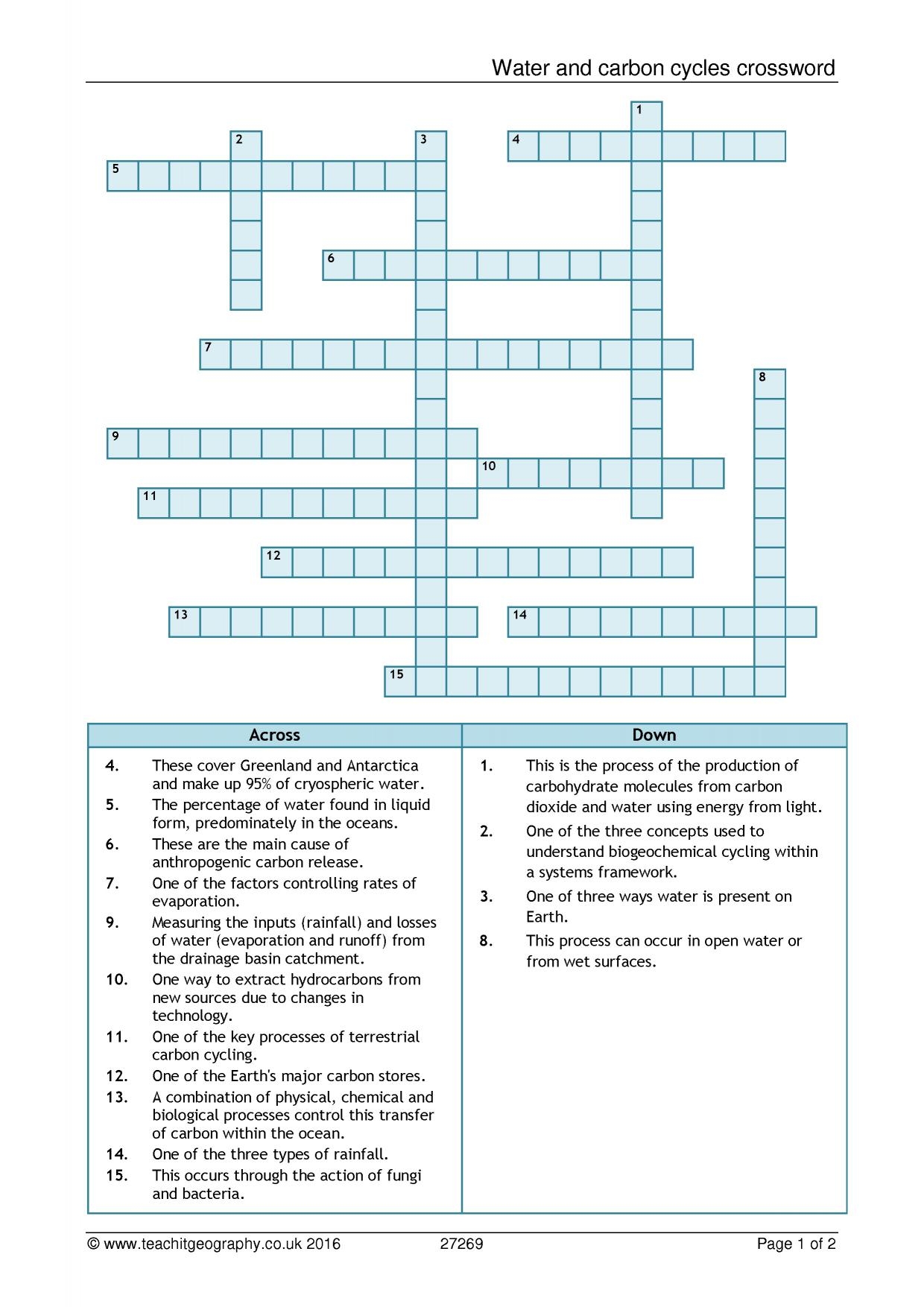 Water Cycle Crossword Puzzle