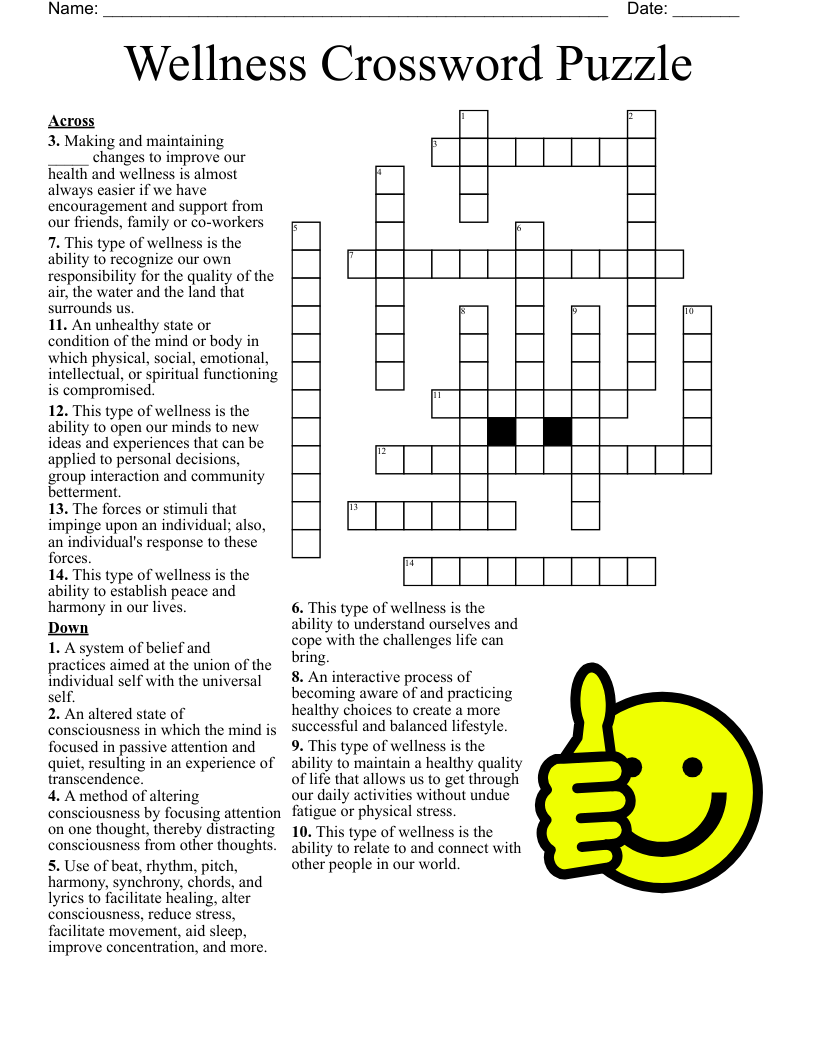 Wellness Crossword Puzzle WordMint