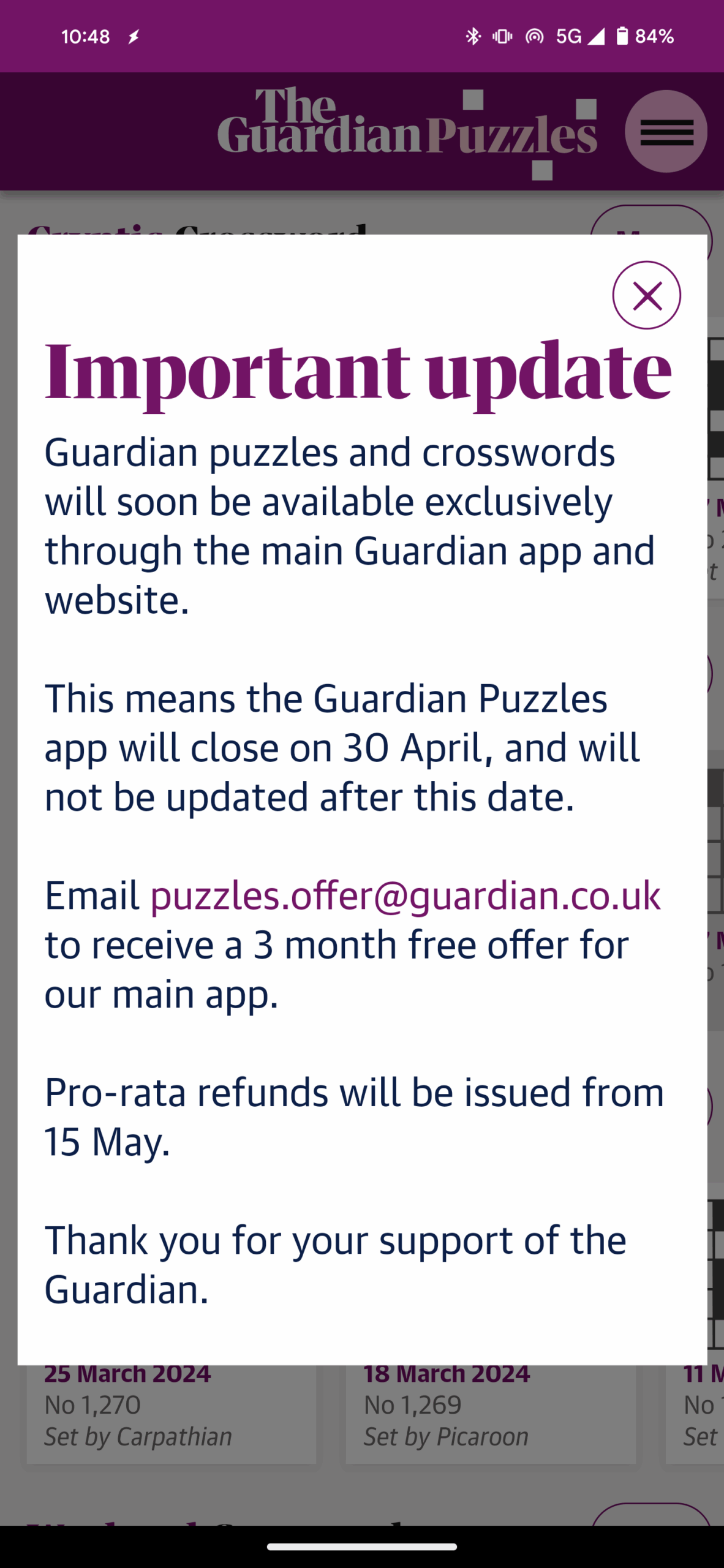 Why Guardian My Partner And I Cooperatively Do The Crossword Using The Guardian s Puzzle App Multiplayer Option Sticking This In The Guardian Main App Means It Goes From 3 A Month To 