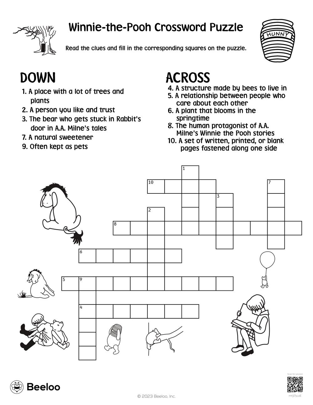 Winnie the Pooh Crossword Puzzle Beeloo Printable Crafts And Activities For Kids