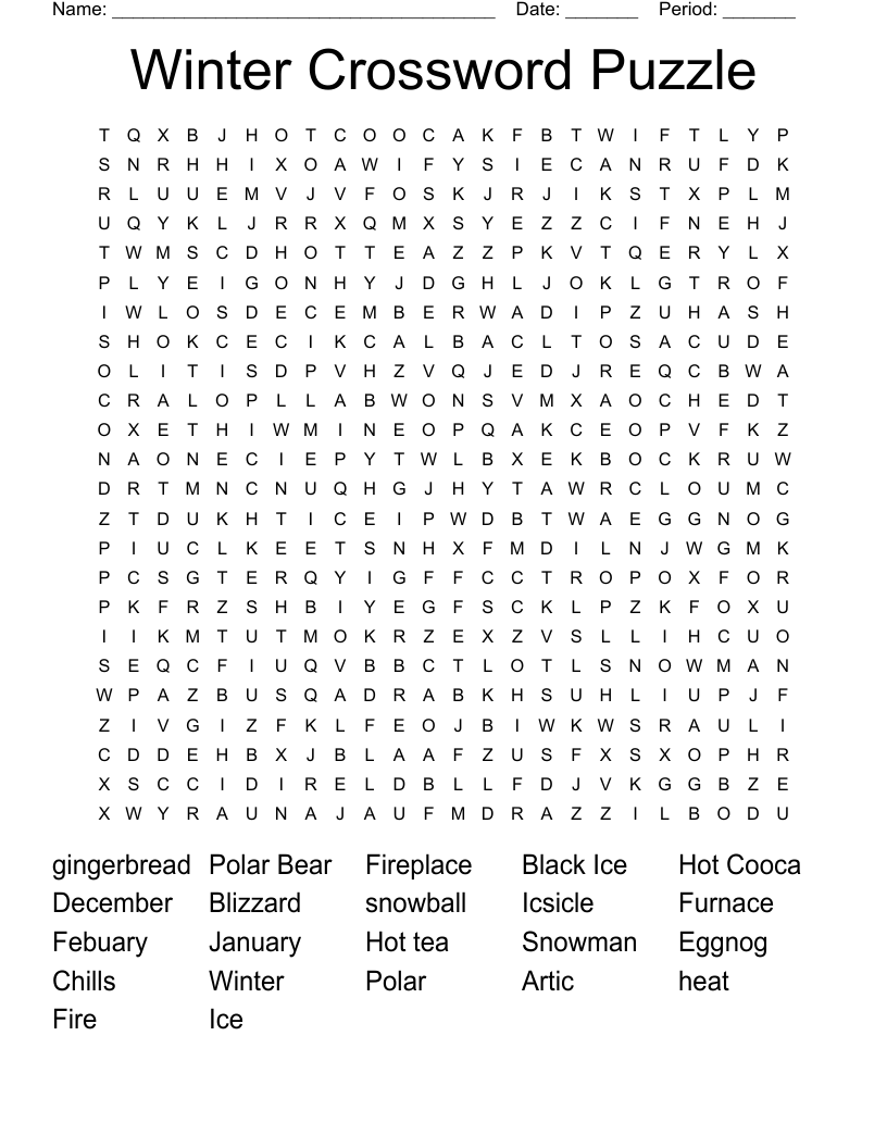Winter Crossword Puzzle Word Search WordMint