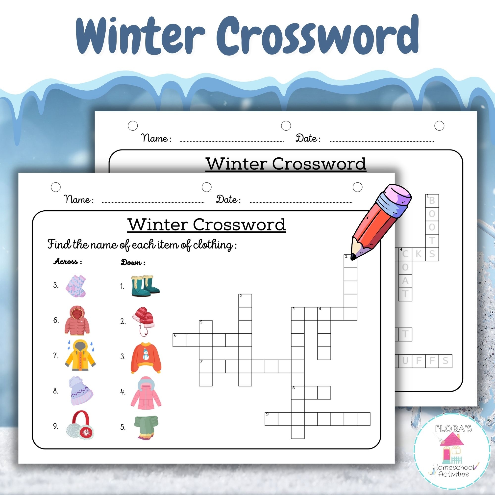 Winter Crossword Vocabulary New Year 2023 Activities For HS K 1st 2nd Made By Teachers