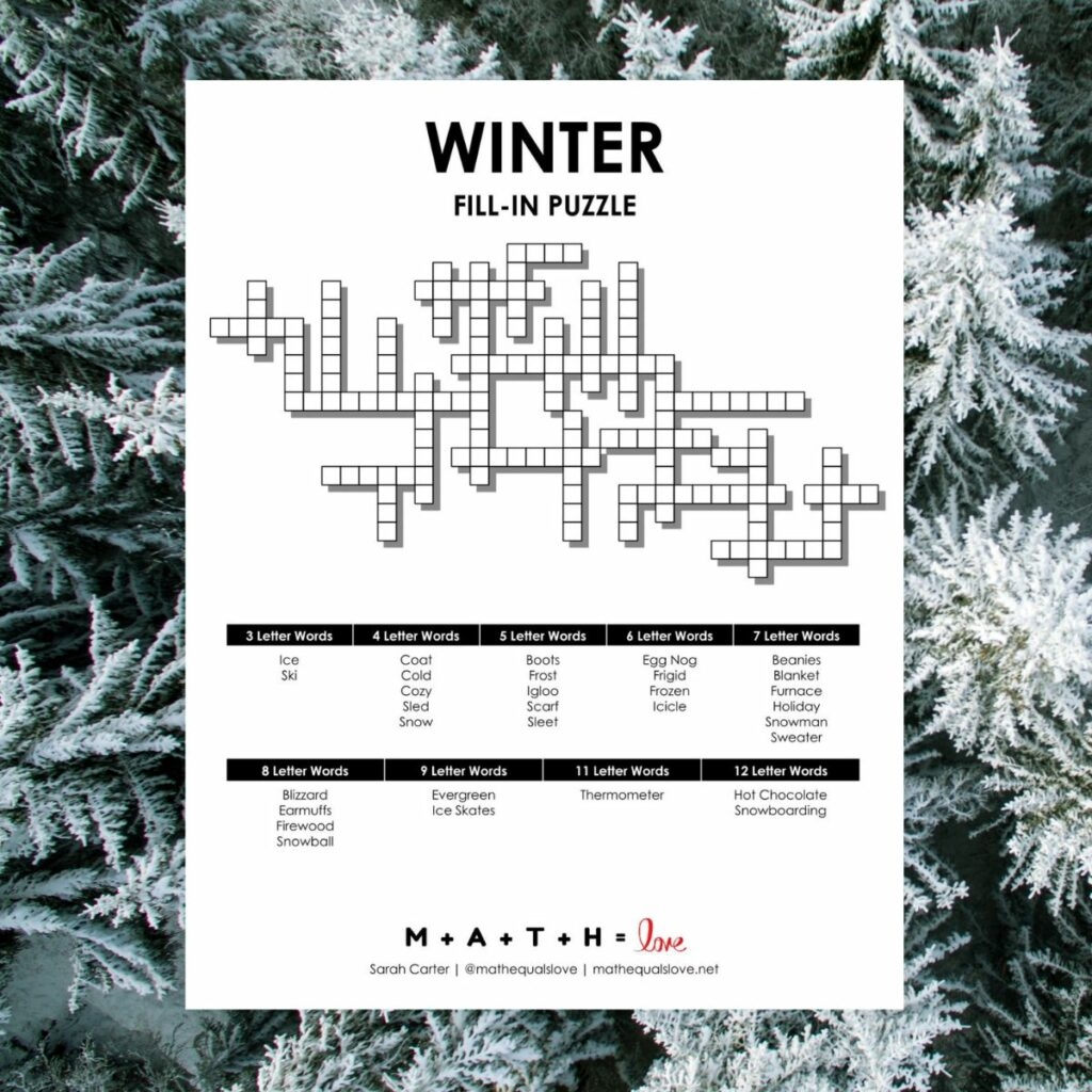 Free Winter Crossword Puzzles Printable