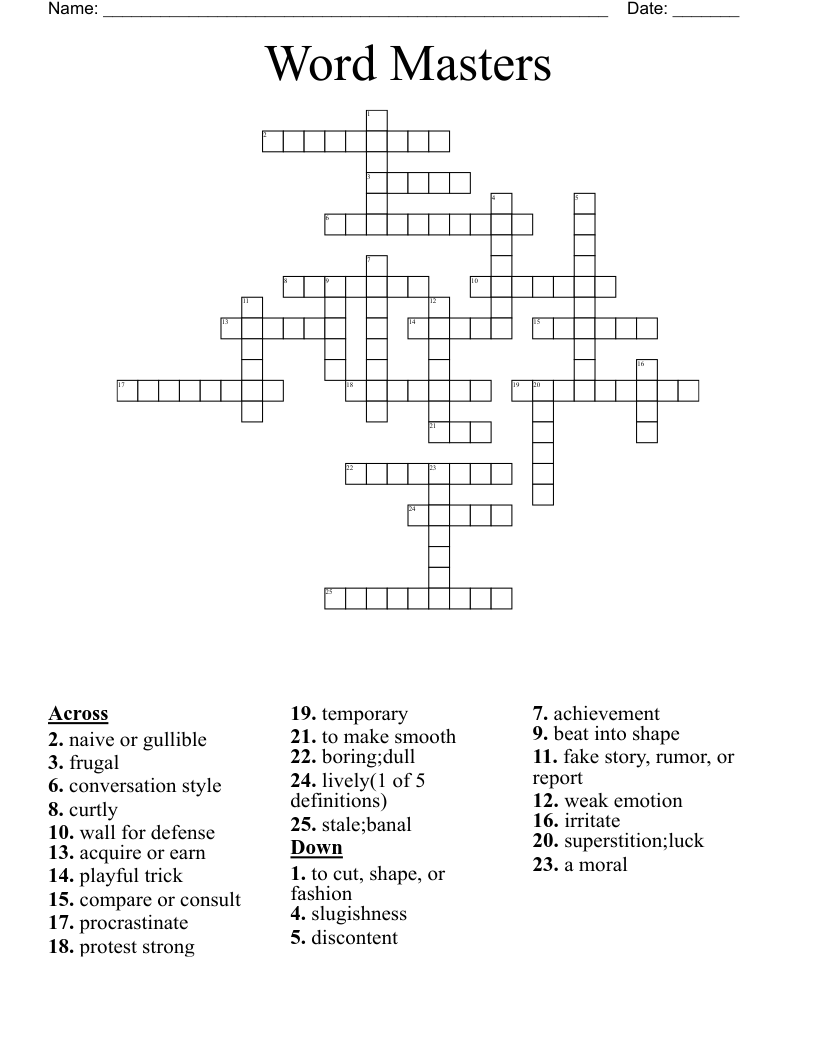 Word Masters Crossword WordMint