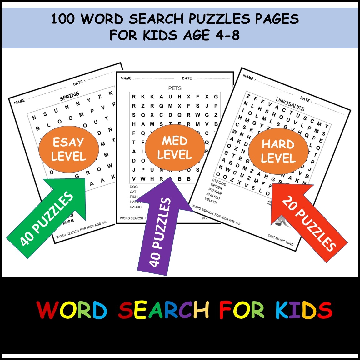Word Search For Kids Age 4 8 100 Puzzles Made By Teachers