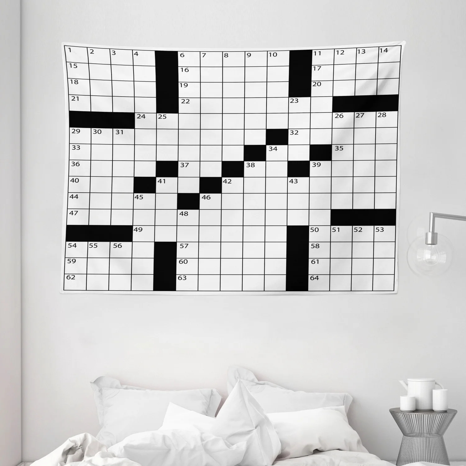 Word Search Puzzle Tapestry Blank Newspaper Style Crossword Puzzle With Numbers In Word Grid Wall Hanging For Bedroom Living Room Dorm Decor 80W X 60L Inches Black And White By Ambesonne 
