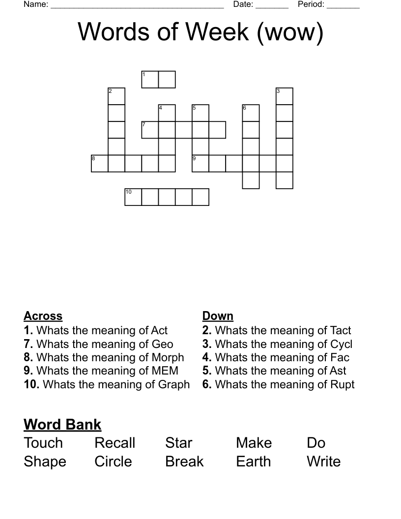 Words Of Week wow Crossword WordMint