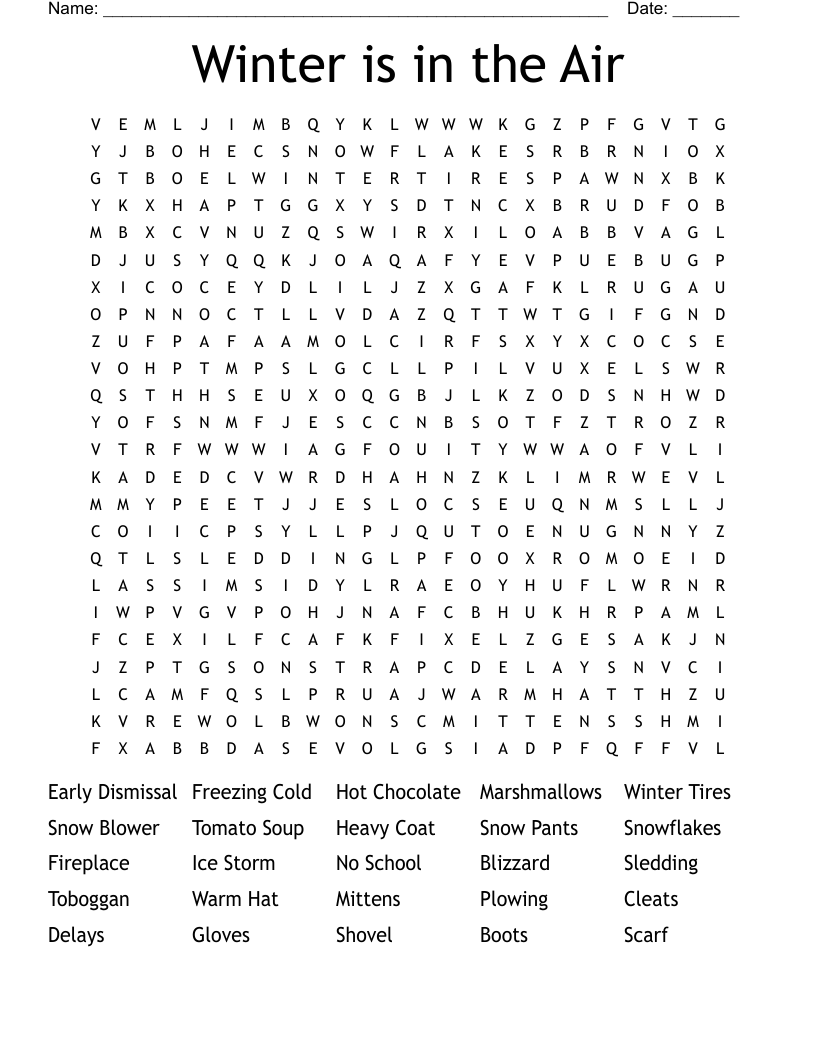 Winter Crossword Puzzles With Answers