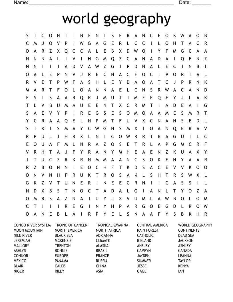 World Geography Word Search WordMint