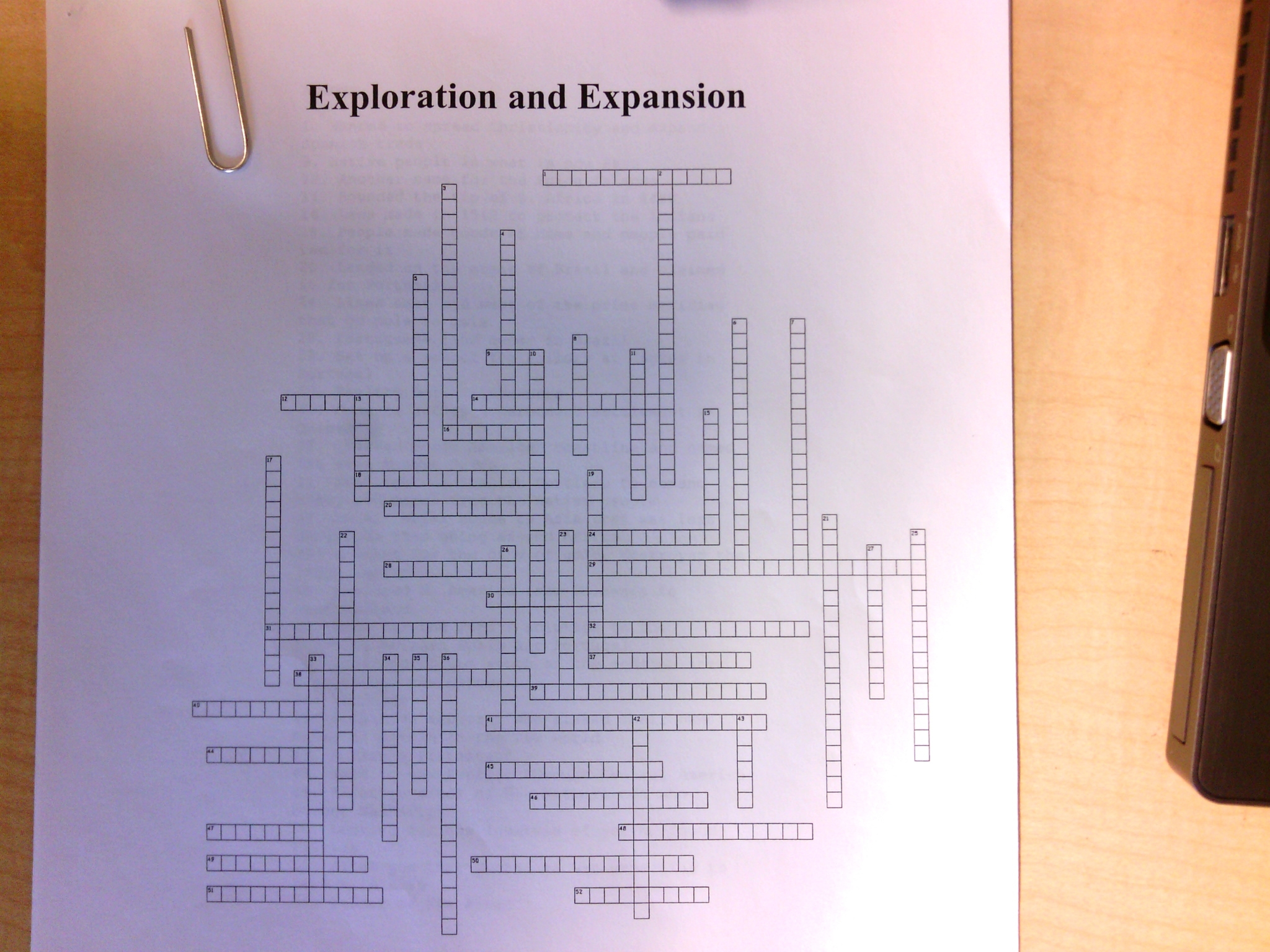 Crossword Puzzle The Age Of Exploration
