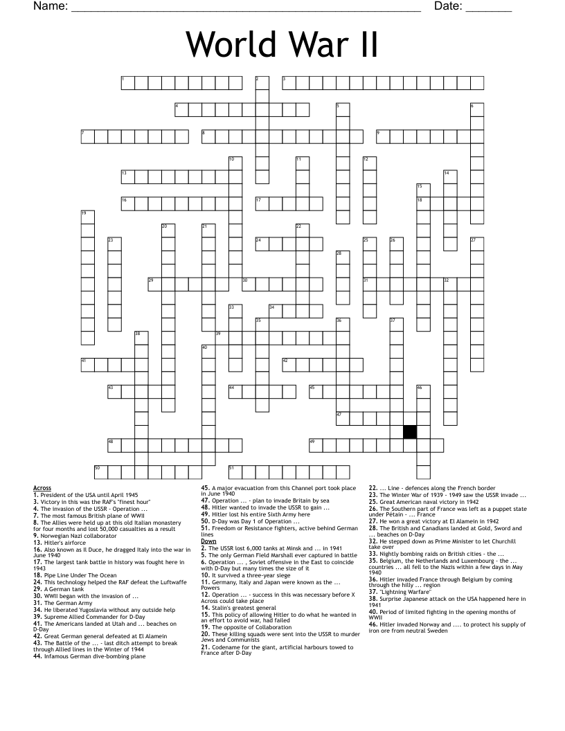 D Day Crossword Puzzle