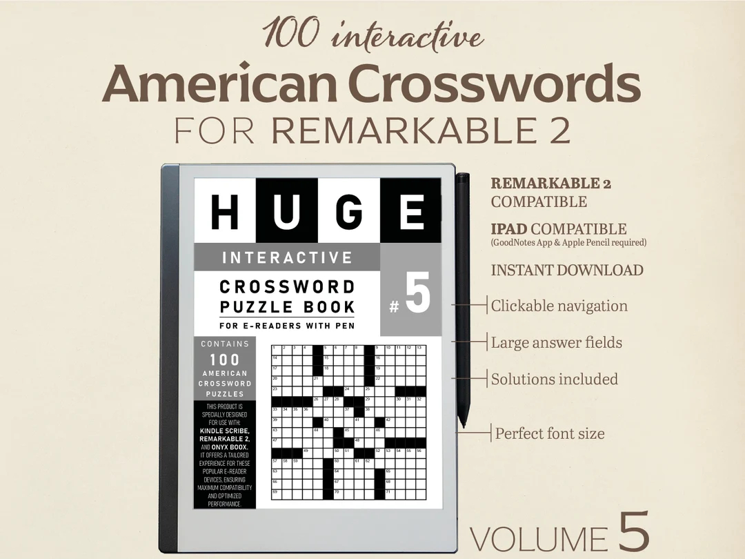 100 american crosswords for remarkable 2 volume 5 interactive puzzle tailored to goodnotes 5 on ipad hyperlinked etsy