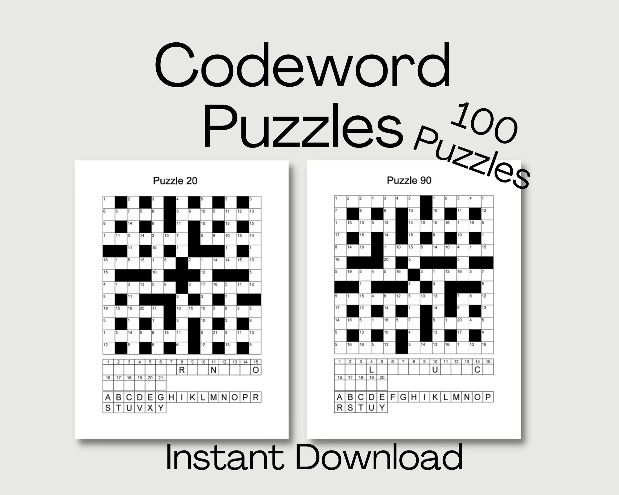 100 Codeword Puzzles For Adults Coded Crosswords Printable Codeword Puzzle Book Brain Game Instant Download Etsy