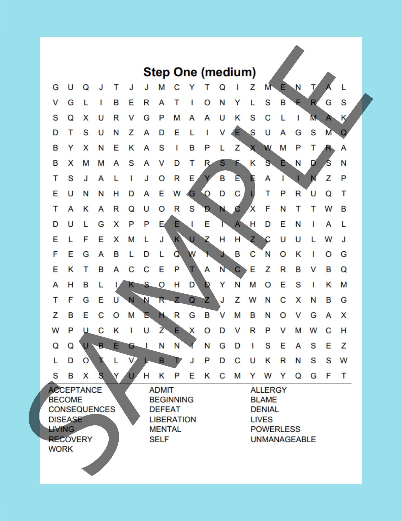 Recovery Word Searches And Crossword Puzzles