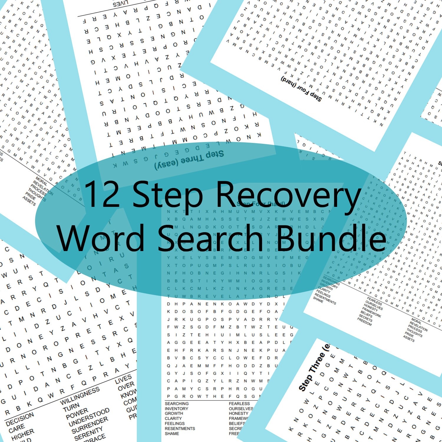 12 Step Recovery Word Search Bundle Sobriety Games Print At Home Etsy