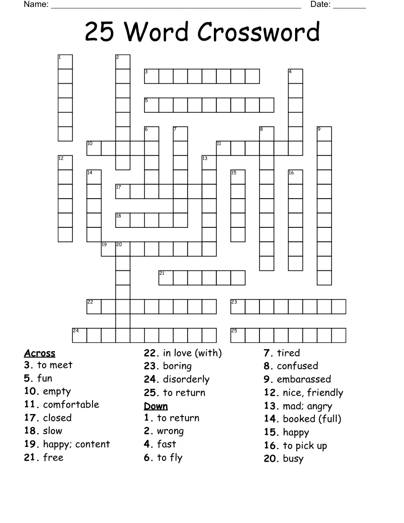 25 Word Crossword WordMint