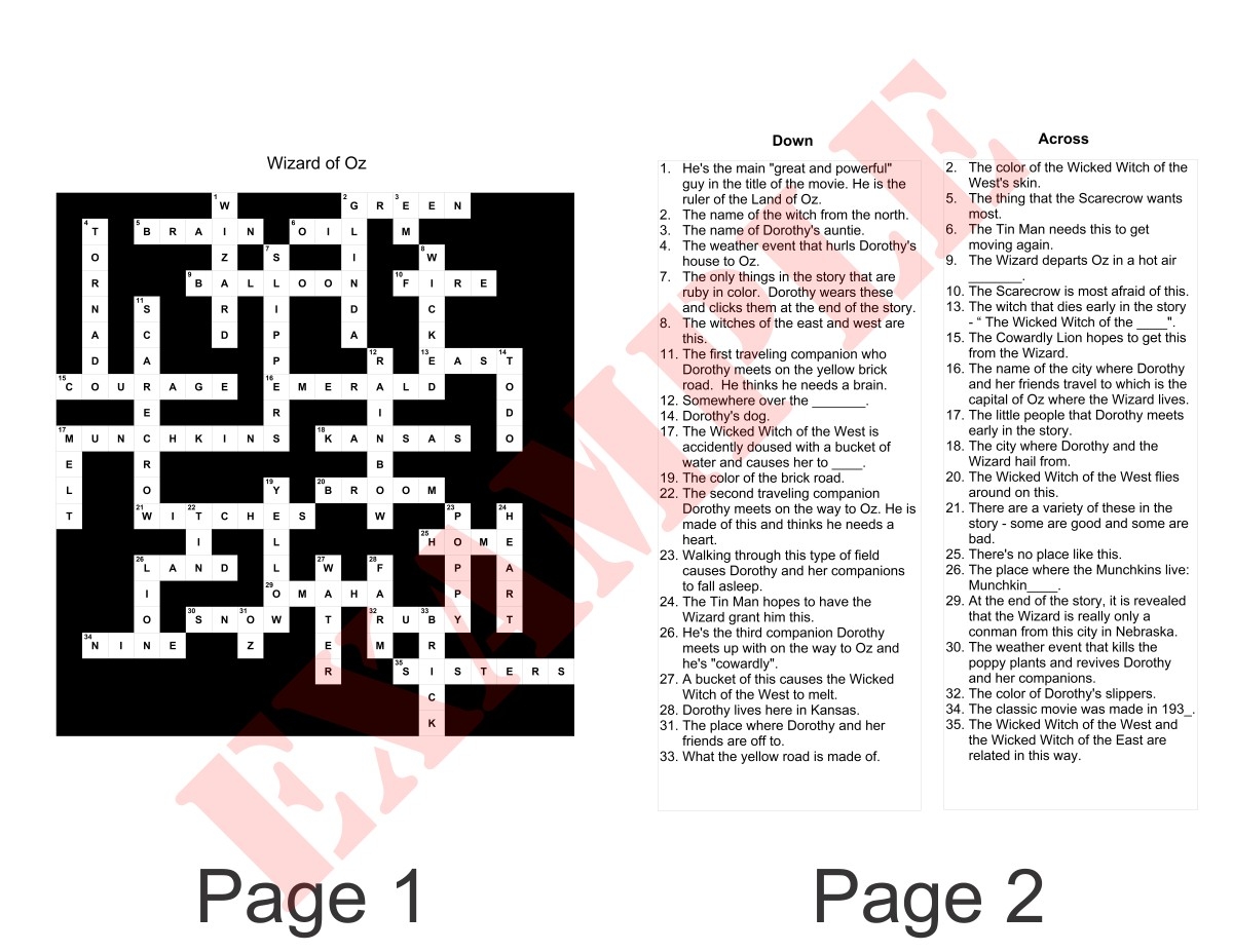 26 75 Word Puzzle 2 Page Personalized Crossword Puzzles