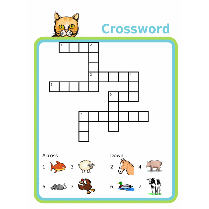 45 printable picture crossword puzzles for kids