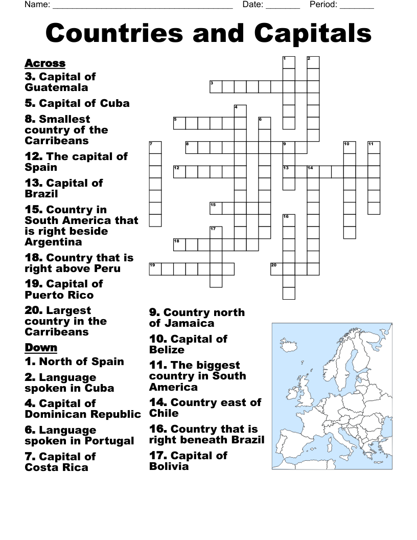 50 States And Capitals Crossword WordMint