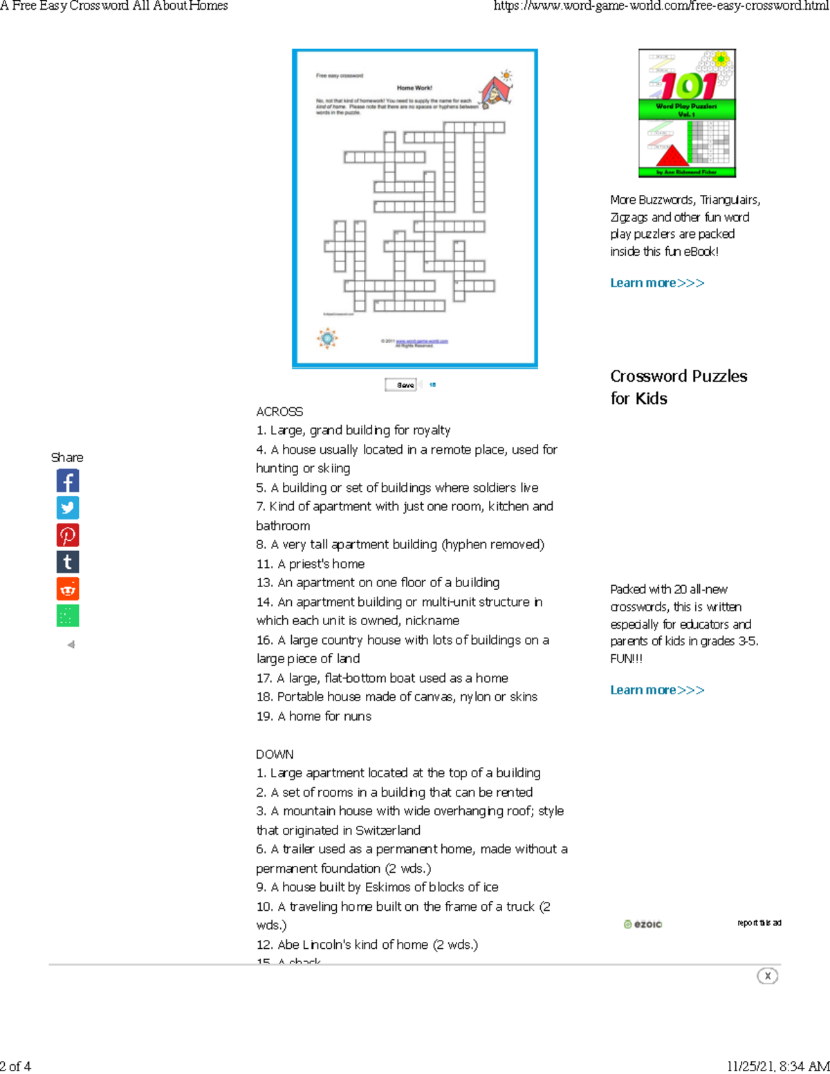 Easy Crossword Puzzles Free