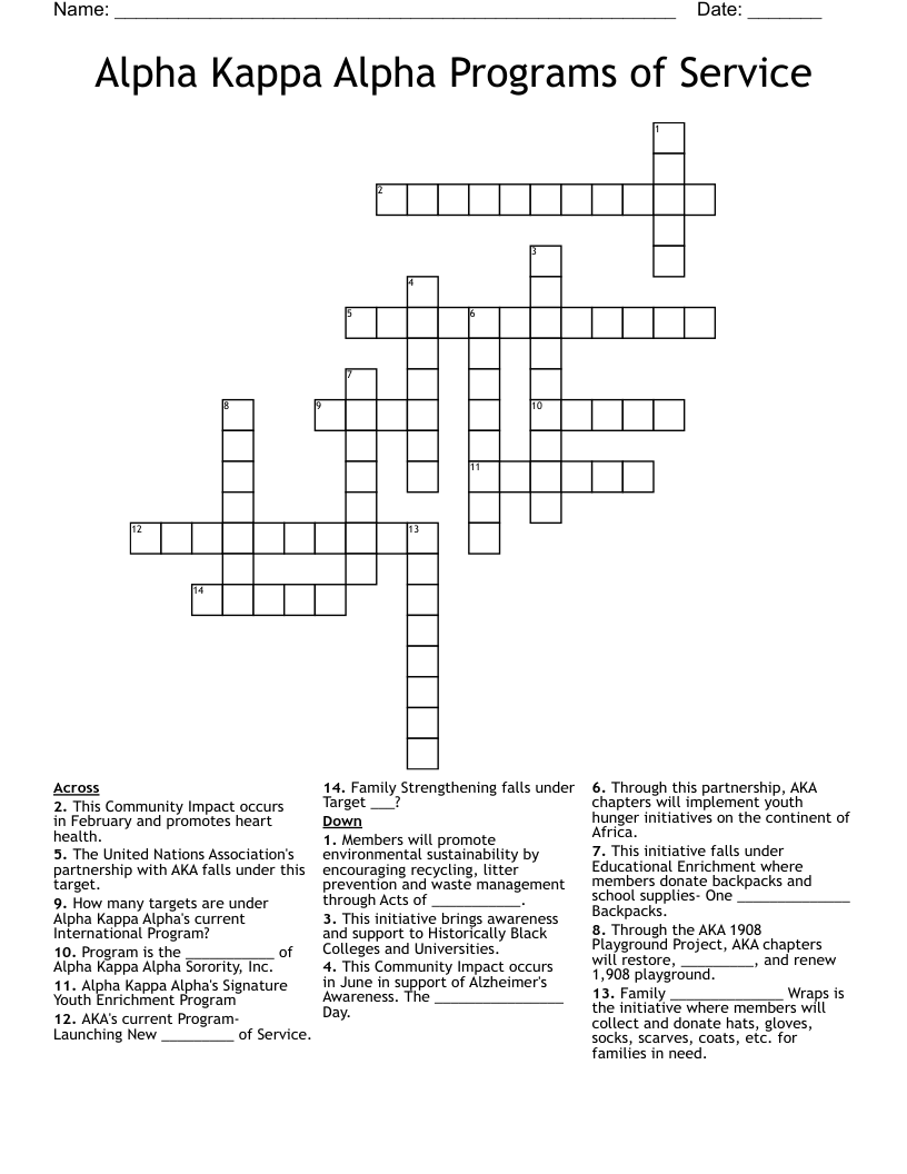 Alpha Kappa Alpha Programs Of Service Crossword WordMint