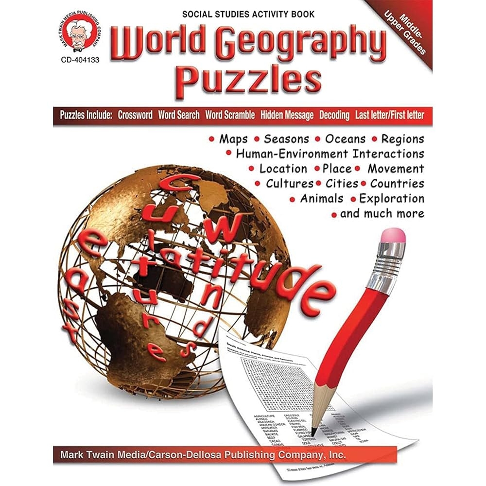 Amazon Mark Twain World Geography Puzzle Book Activity Book With Maps Crossword Word Search Decoding And More For Middle School And High School Students 9781580375597 Mark Twain Media Books