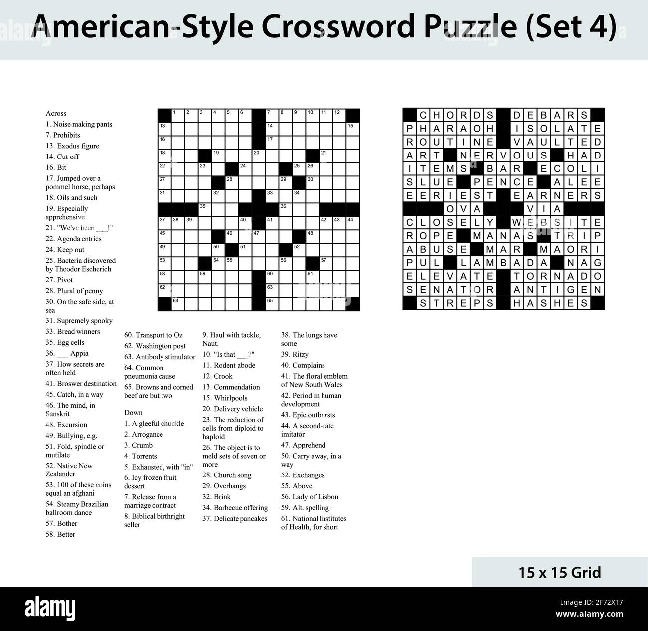 American Style Crossword Puzzle With A 15 X 15 Grid Includes Blank Crossword Grid Clues And Solution Stock Vector Image Art Alamy