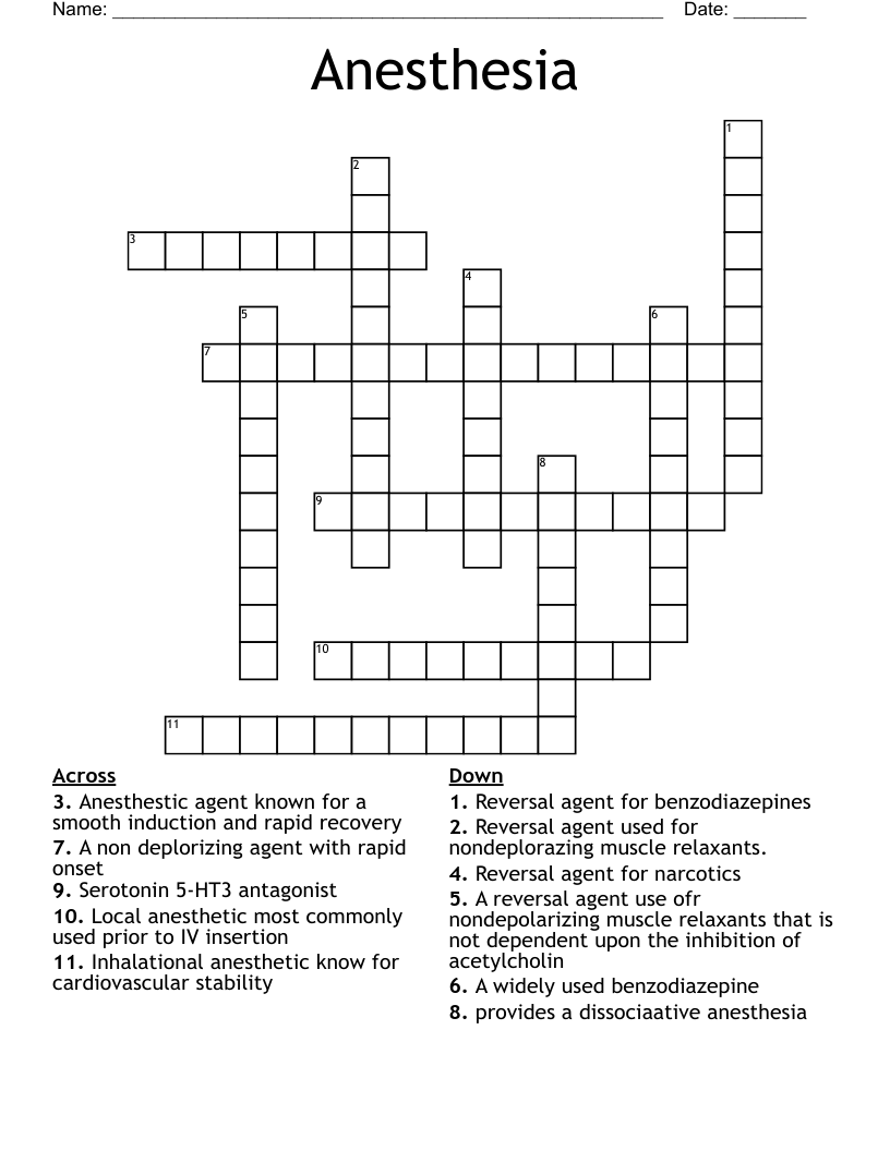 Anesthesia Crossword WordMint