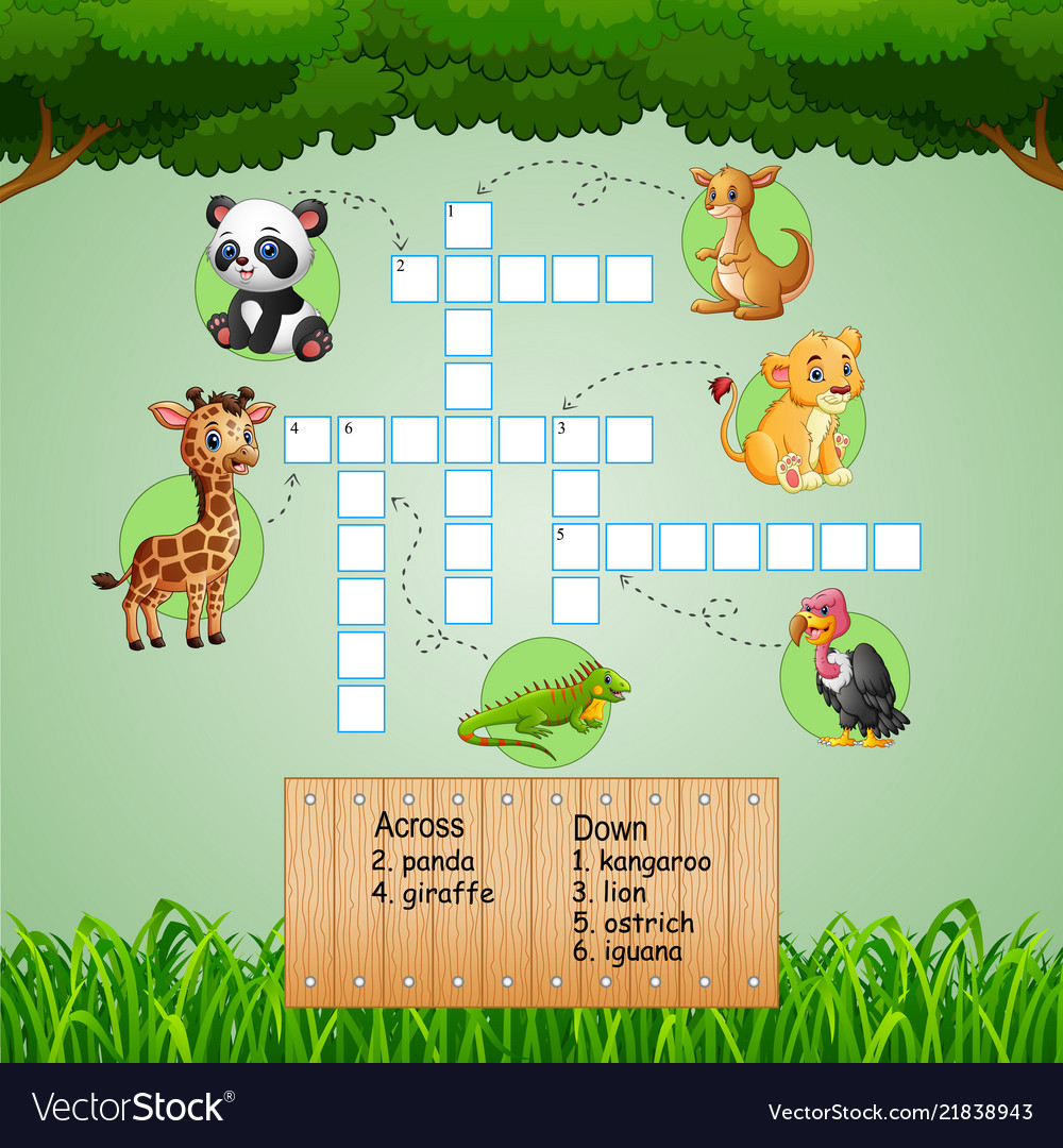animal crossword puzzles for kids games royalty free vector