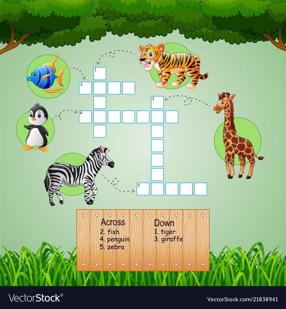 Animal Crossword Puzzles For Kids Games Royalty Free Vector