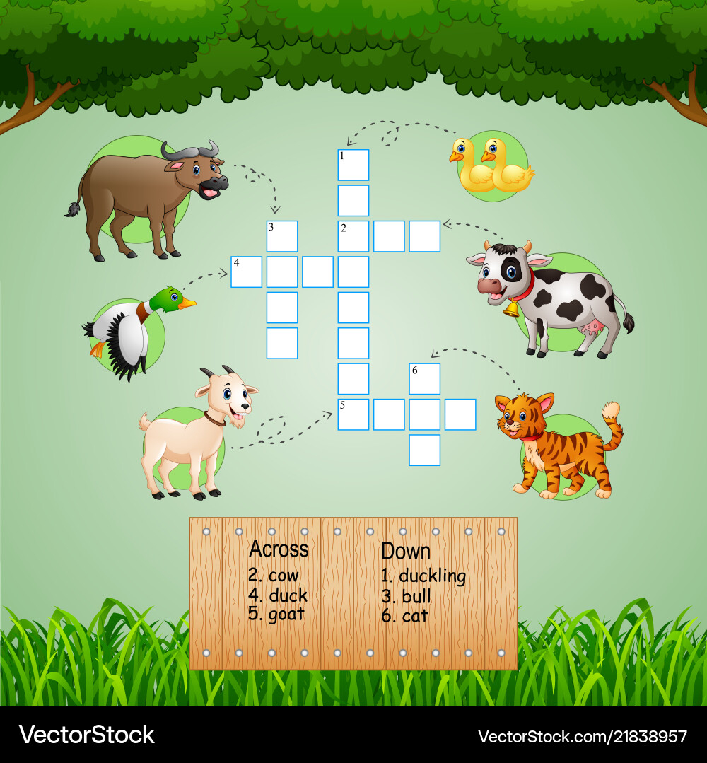 animal crossword puzzles for kids royalty free vector image