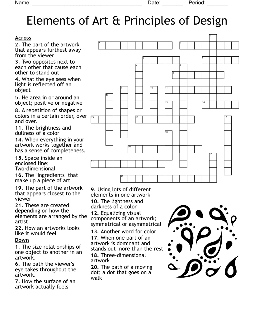 Art Crossword Puzzle WordMint