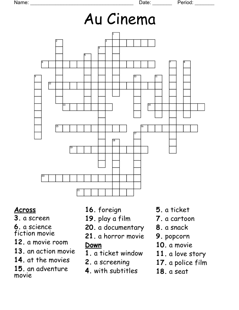 Au Cinema Crossword WordMint