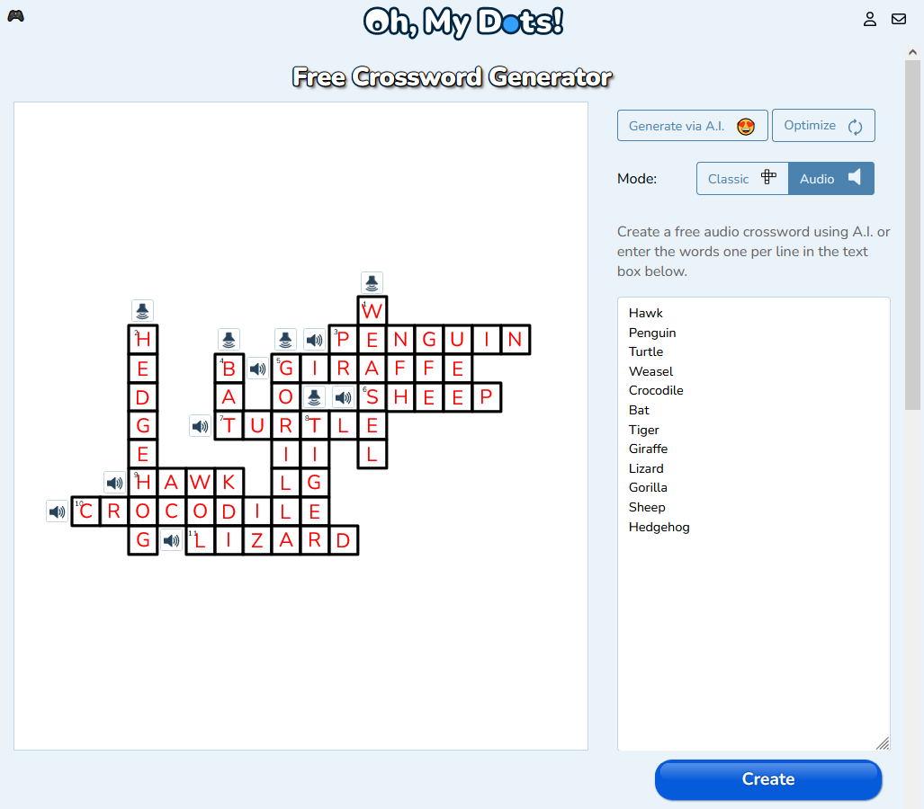 Audio Crossword Creator A Fun Free Tool For Spelling And Language Learning Oh My Dots 