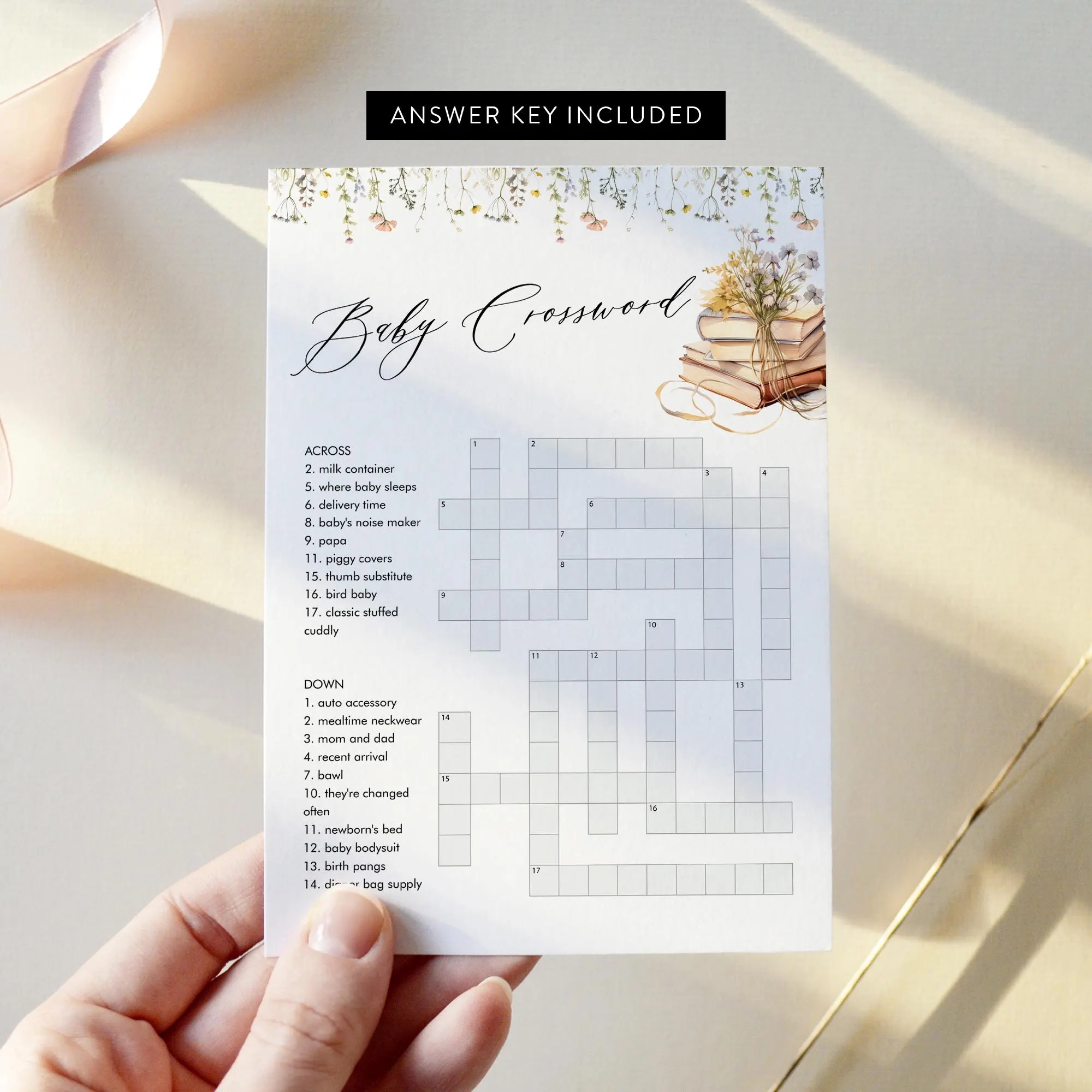 Baby Crossword Puzzle New Chapter Story Book Baby Shower Game Printable Crossword Game Instant Download Templett 5x7 0066 33BAG