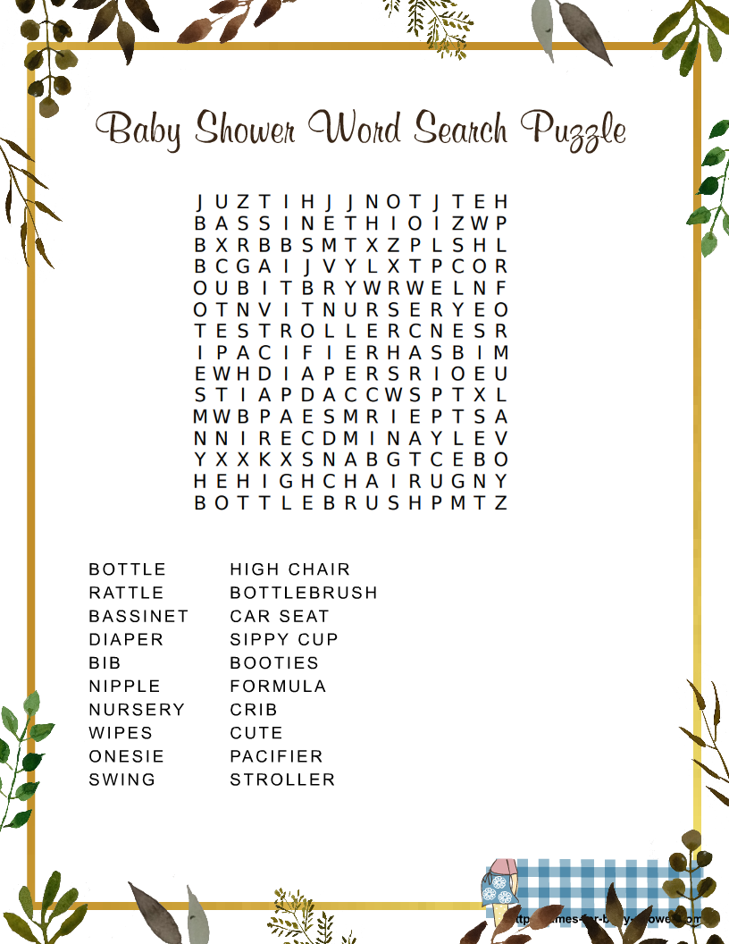 Crossword Puzzles For Baby Shower Free