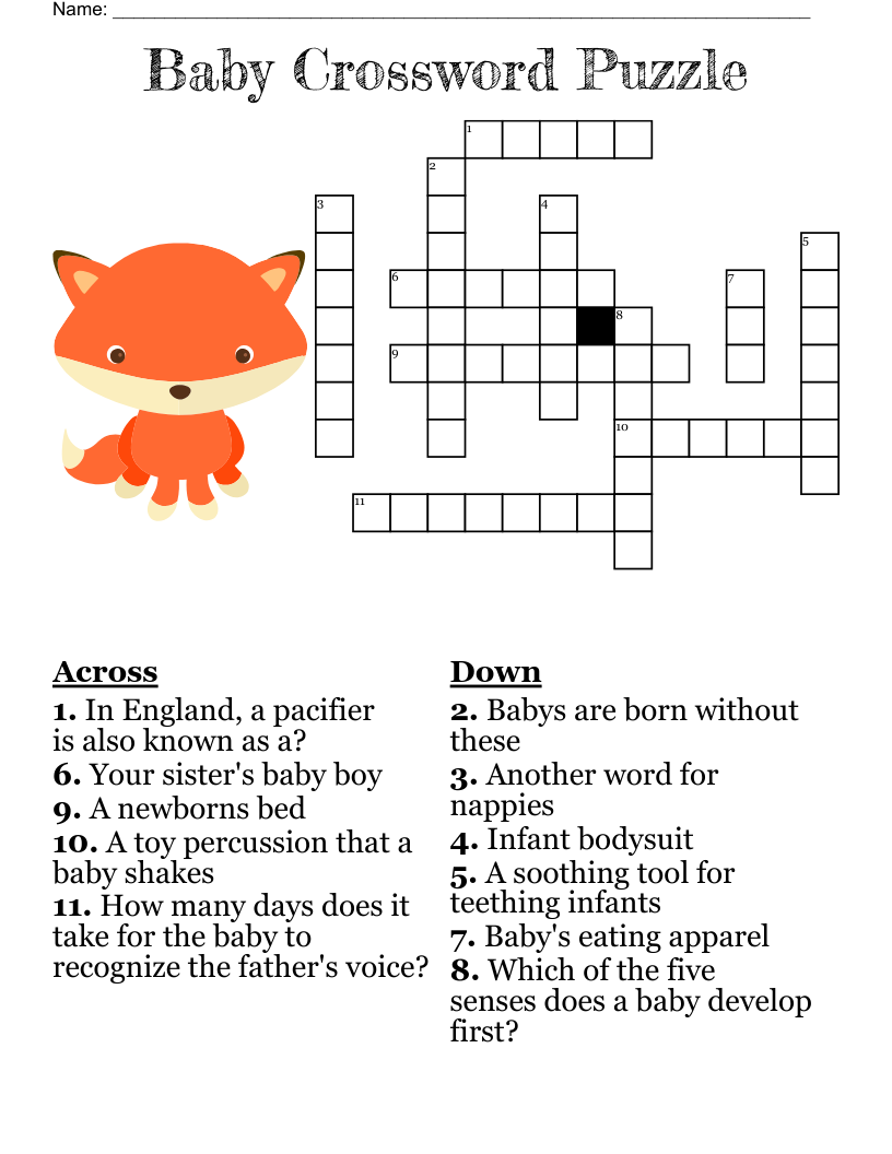 Baby Shower Crossword WordMint