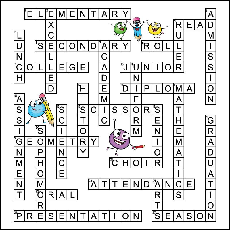 Back To School Crossword Middle School Tree Valley Academy