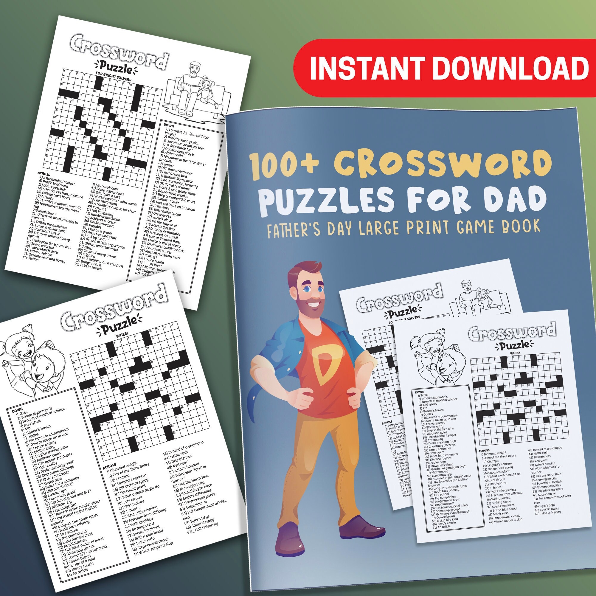 BEST VALUE 100 Crossword Puzzle For Dad Instant Download Father s Day Large Print Game Book Stress Relief Perfect Gift To Enjoy At Home Etsy