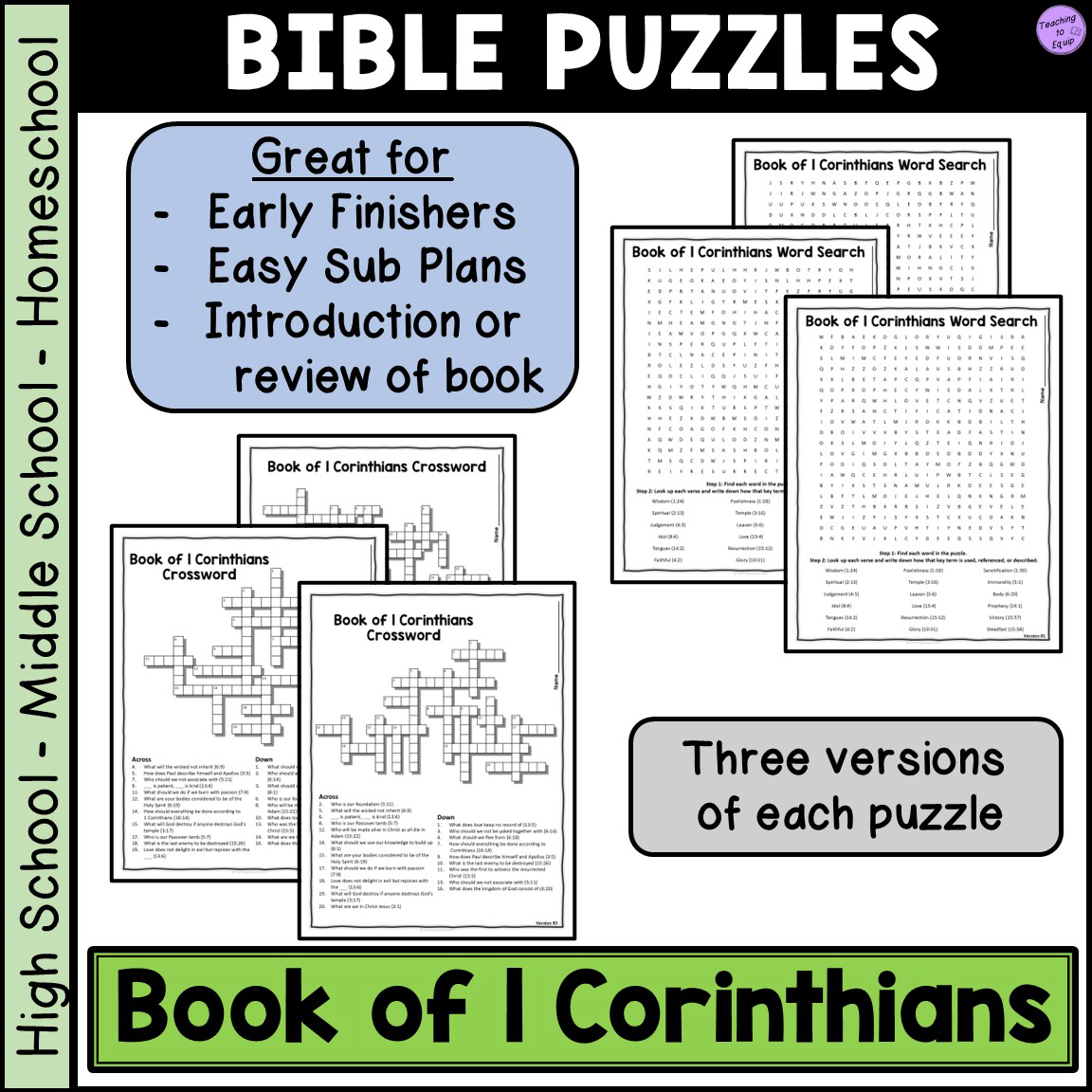 Bible Book Of 1 Corinthians Crossword Word Search Puzzle Activities Made By Teachers