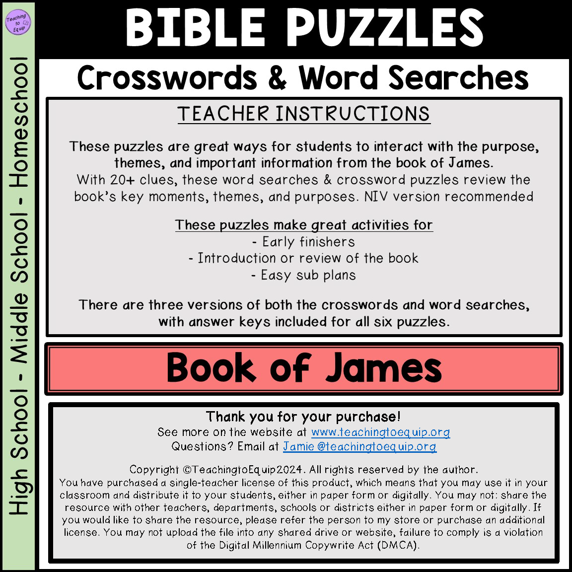 Bible Book Of James Crossword Word Search Puzzle Activities Made By Teachers