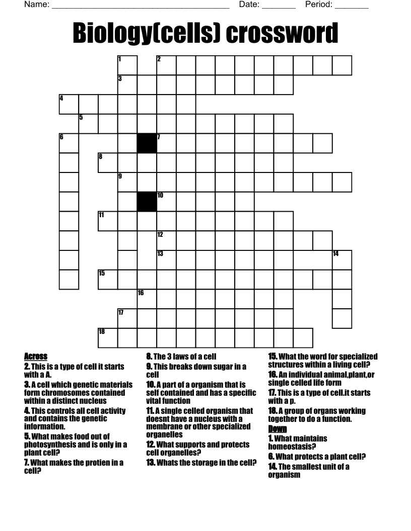 Biology cells Crossword WordMint