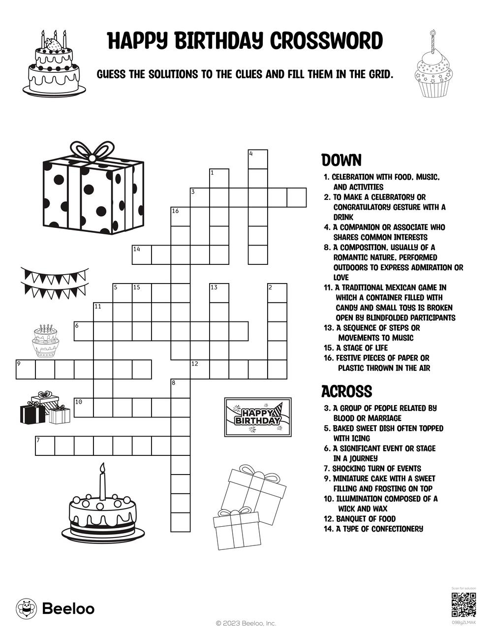 birthday themed crossword puzzles beeloo printable crafts and activities for kids