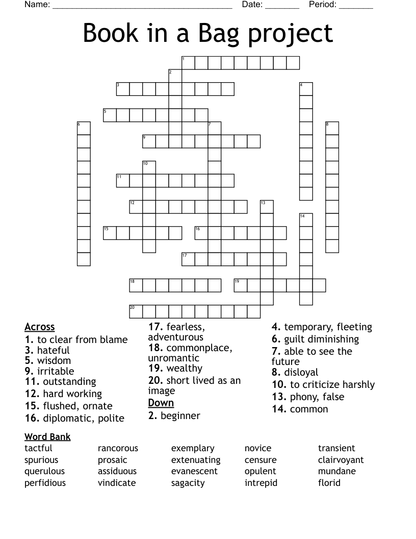 Book In A Bag Project Crossword WordMint