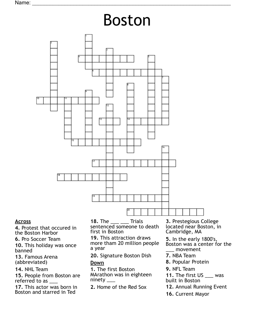 Boston Crossword WordMint