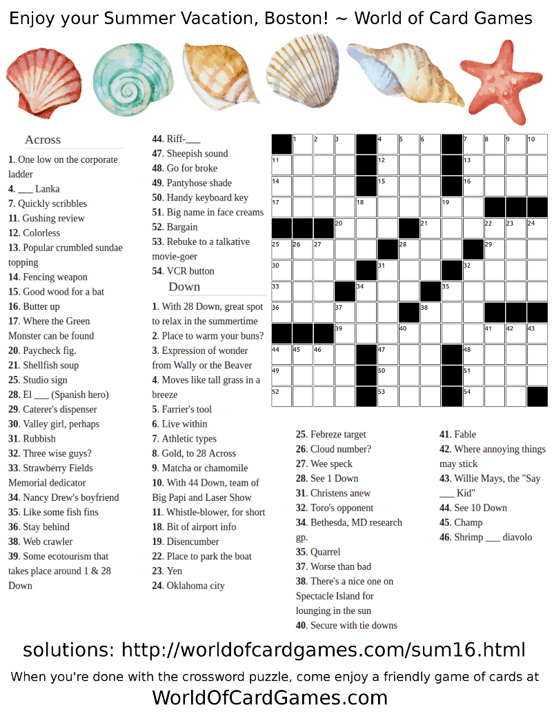 Boston Crossword Puzzles Free Crosswords