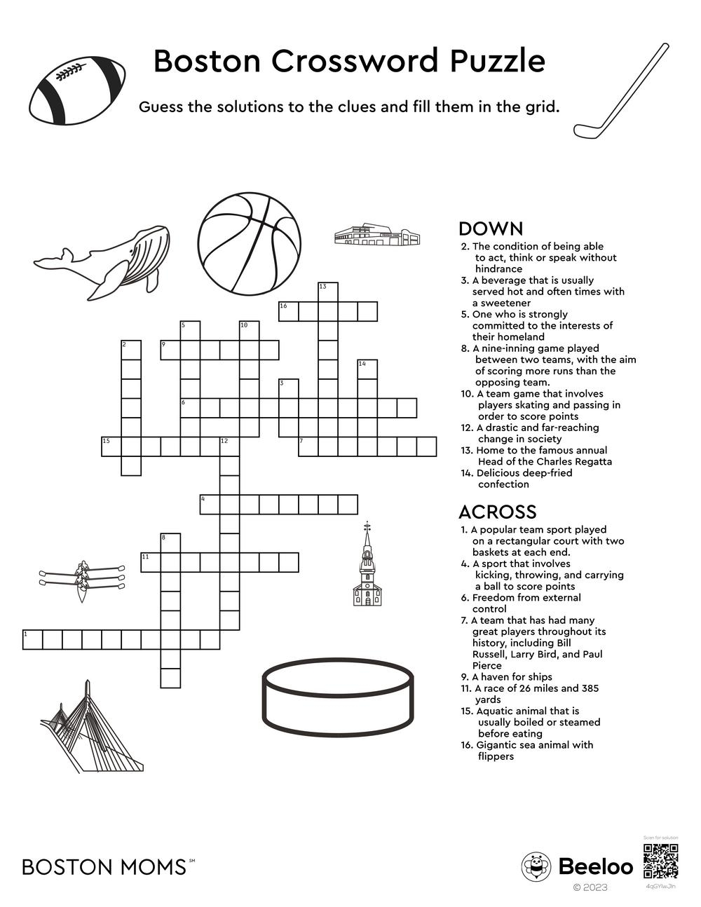 Boston themed Crossword Puzzles Beeloo Printable Crafts And Activities For Kids