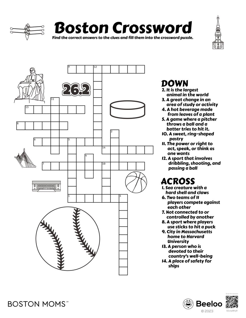 Boston themed Crossword Puzzles Beeloo Printable Crafts And Activities For Kids