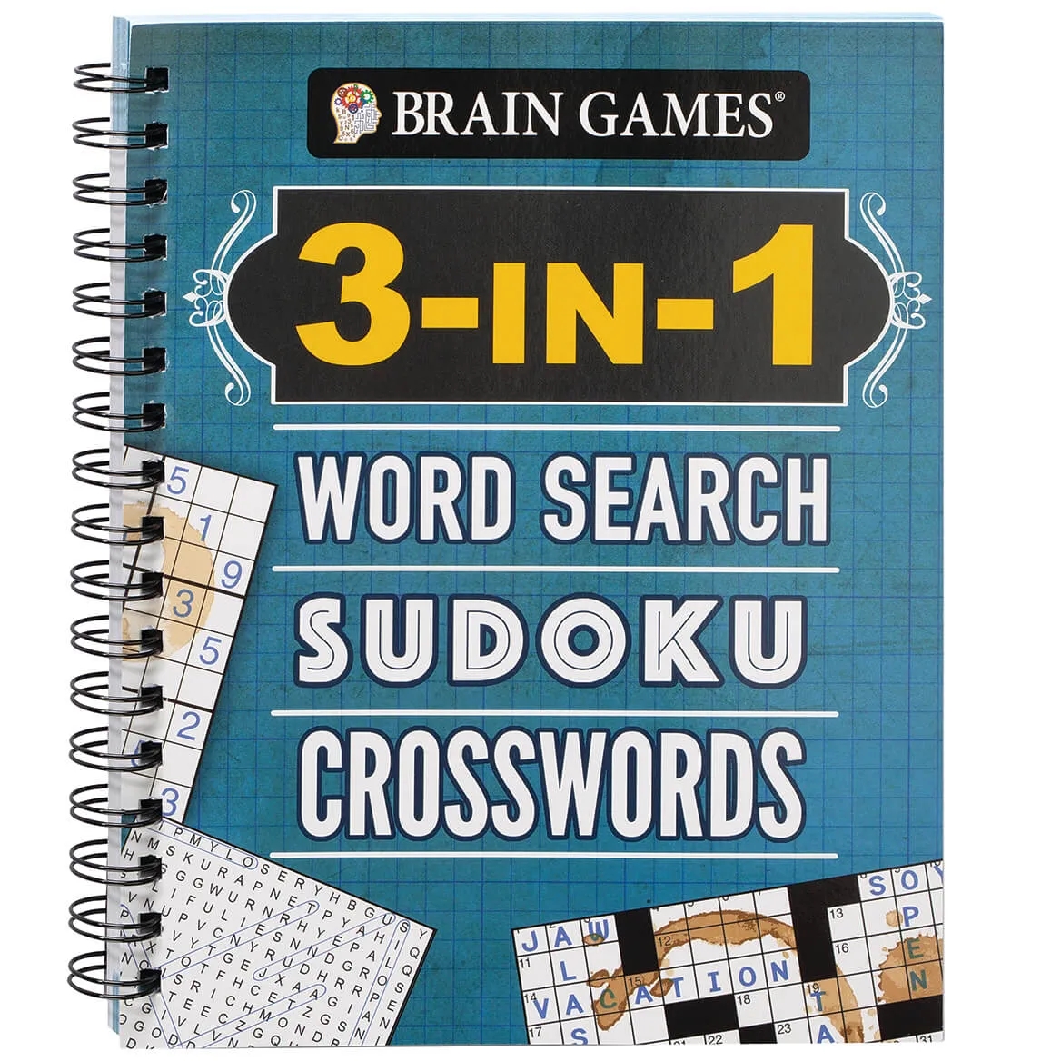 Brain Games 3 in 1 Word Search Sudoku Crosswords Book Miles Kimball